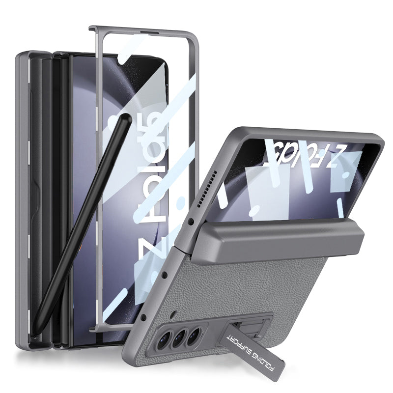 GKK For Samsung Galaxy Z Fold5 5G Magnetic Hinge Protection Case Pen Holder Leather PC Kickstand Phone Cover with Tempered Glass Film GKK For Samsung Galaxy Z Fold5 5G Magnetic Hinge Protection Case Pen Holder Leather PC Kickstand Phone Cover with Tempered Glass Film